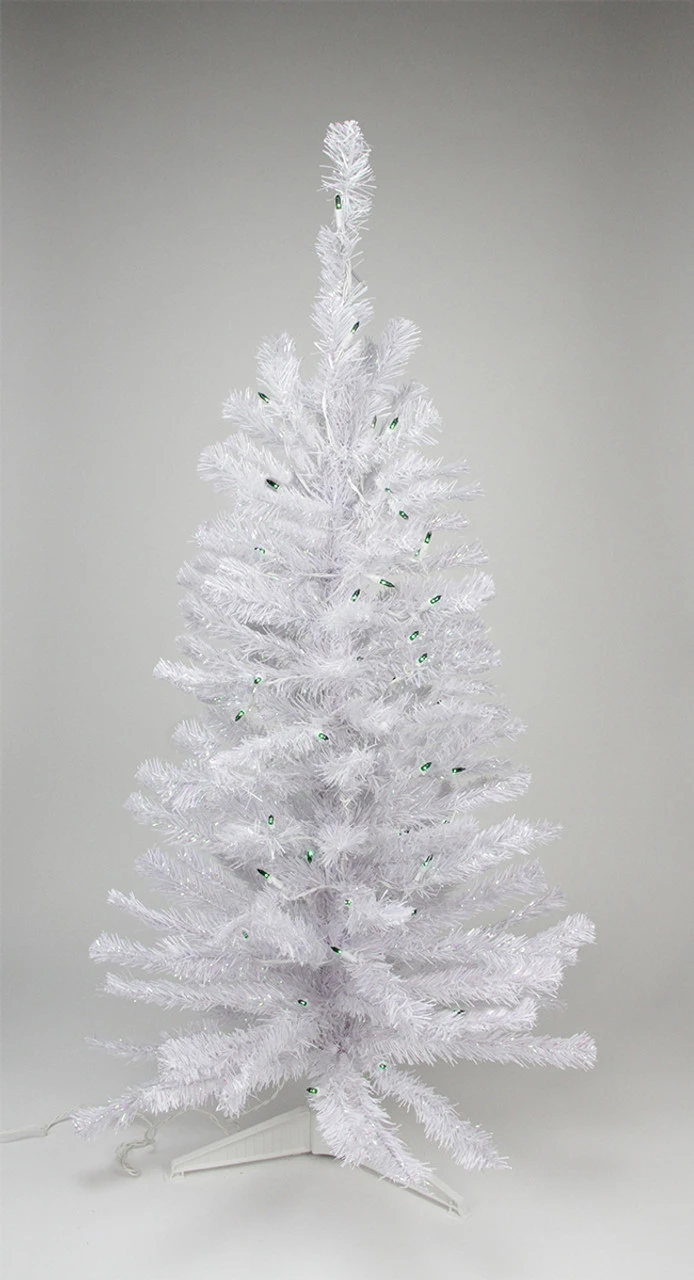4' Pre Lit White Iridescent Pine Artificial Christmas Tree - Green Lights 3 4' Pre Lit White Iridescent Pine Artificial Christmas Tree - Green Lights