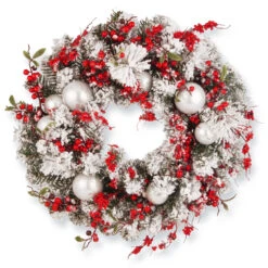 Red And White Ornaments Artificial Wreath - 24-Inch, Unlit