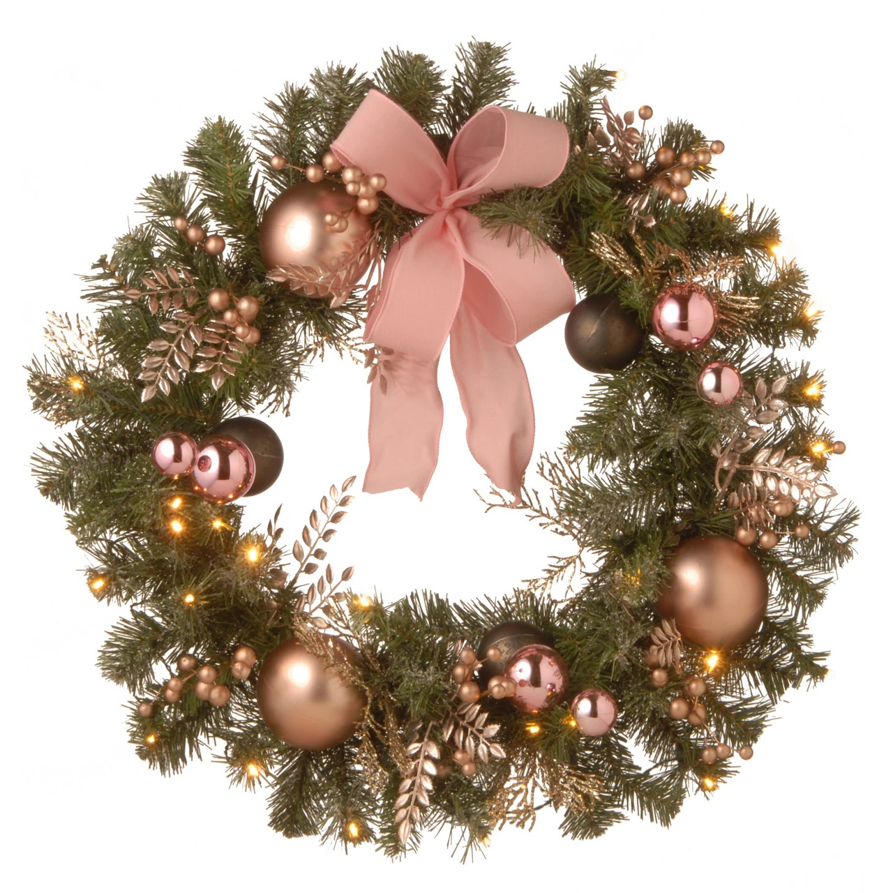 Pre-Lit Decorated Pine Artificial Christmas Wreath/BO - 24-Inch, Warm White LED Lights 3 Pre-Lit Decorated Pine Artificial Christmas Wreath/BO - 24-Inch, Warm White LED Lights