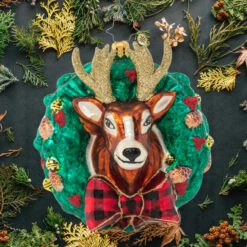 Christopher Radko Rustic Reindeer Wreath Glass Christmas Ornament 1021164 -Optimal Christmas Shop radko201021164 13522.1676498465