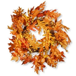 Maple Leaf And Berry Artificial Wreath - 24-Inch, Unlit