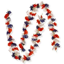 6’ Patriotic Hydrangea Artificial Garland- Set Of Two – Unlit