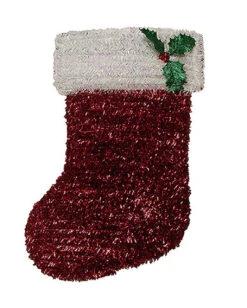 19" Shiny Red Iridescent Stocking With Holly Berry Hanging Christmas Decoration