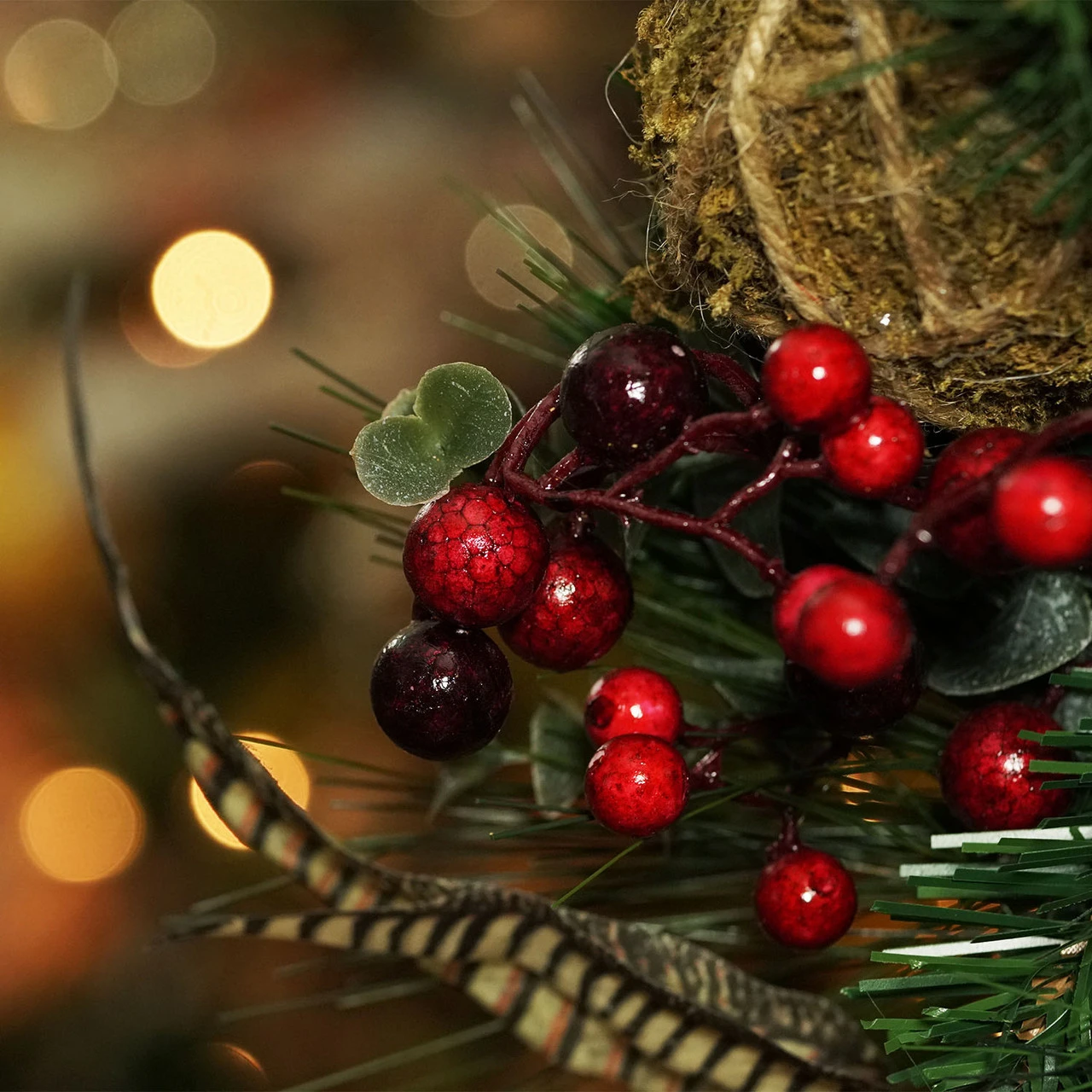 Mixed Pine Berry And Burlap Poinsettia Artificial Christmas Wreath - 24-Inch, Unlit 5 Mixed Pine Berry And Burlap Poinsettia Artificial Christmas Wreath - 24-Inch, Unlit - Image 3