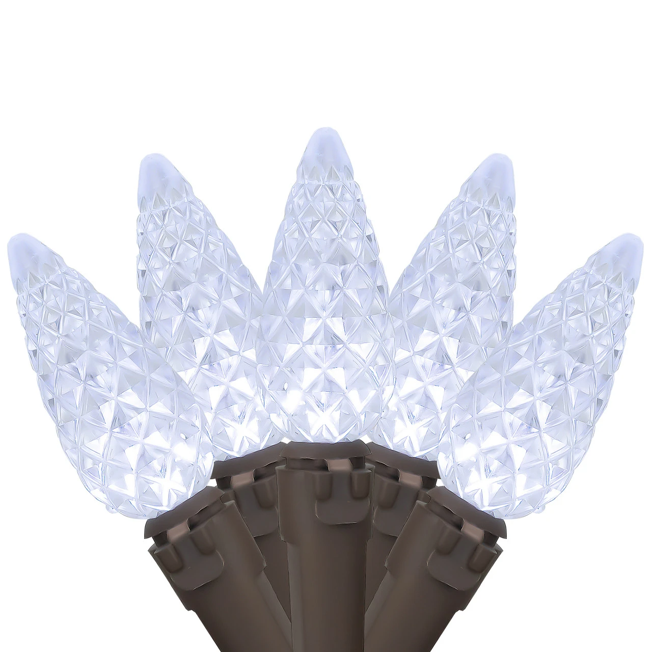 70-Count Pure White LED Faceted C6 Christmas String Lights, 23ft Brown Wire 3 70-Count Pure White LED Faceted C6 Christmas String Lights, 23ft Brown Wire