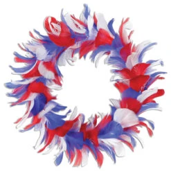 Pack Of 6 Red White And Blue Patriotic Decorative Party Feather Wreath 8"