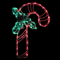 18" Lighted Candy Cane With Holly Christmas Window Silhouette Decoration