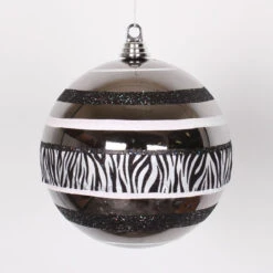 Black And White Zebra Print 2-Finish Shatterproof Christmas Ball Ornament 8" (200mm)