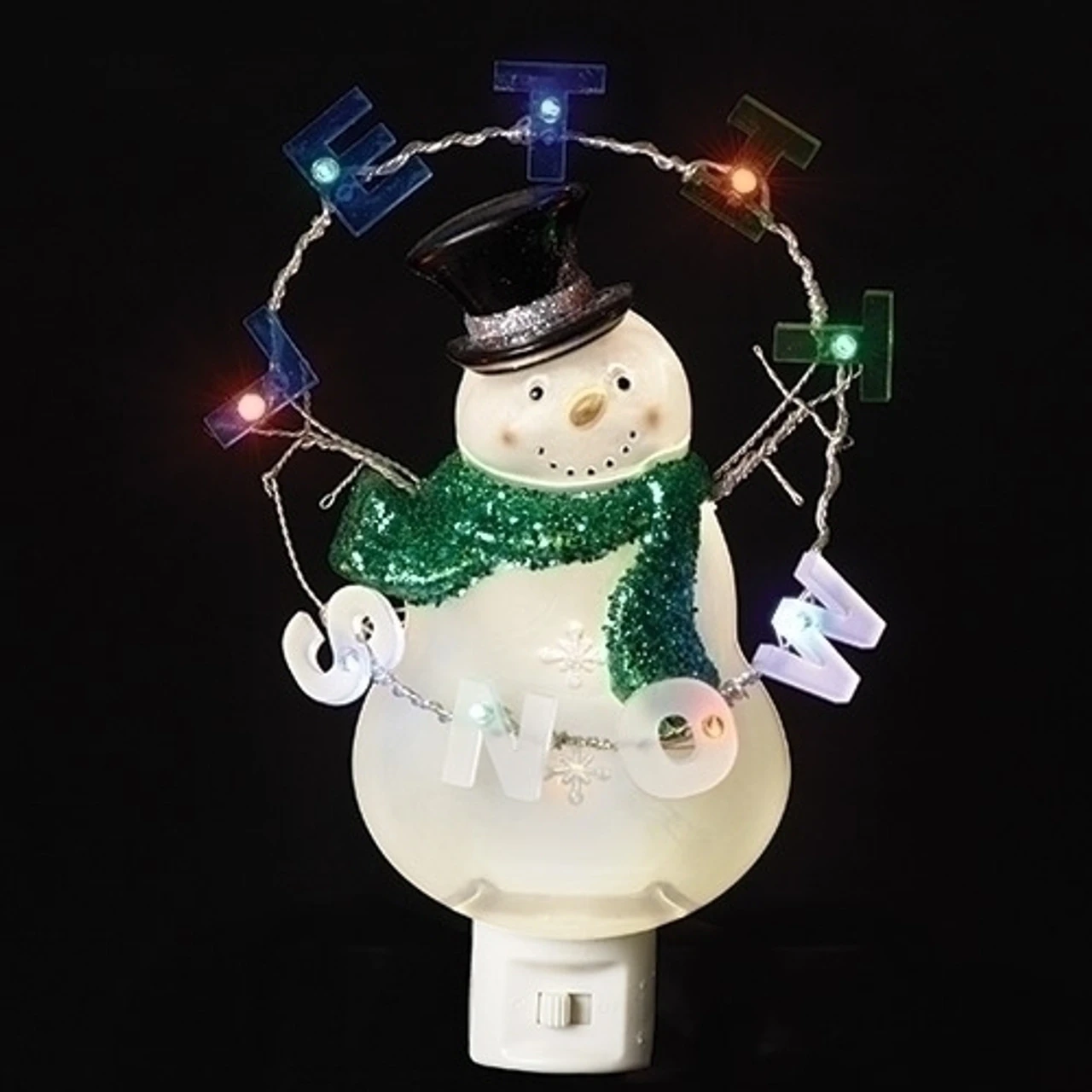 8.25" White And Green Let It Snow Snowman LED Night Light 3 8.25" White And Green Let It Snow Snowman LED Night Light