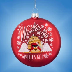 4" Red Angry Birds "Winter Is Here" Christmas Disc Ornament