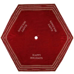 56" Red And White 'Happy Holidays' Christmas Tree Skirt With Striped Trim