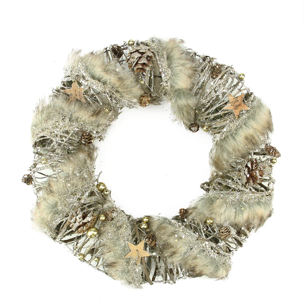 Brown Rustic Style Faux Fur Trimmed Glittered Christmas Wreath - 13.5-Inch, Unlit 3 Brown Rustic Style Faux Fur Trimmed Glittered Christmas Wreath - 13.5-Inch, Unlit