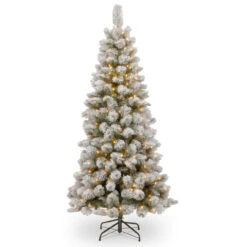 7.5โ Pre-Lit Snowy Bristle Pine Slim Pine Tree With Clear Lights