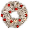 30” Pre-Lit Snowy Bristle Pine Wreath With Battery Operated Warm White LED Lights With Timer -Optimal Christmas Shop snp7 308 30w b1 74187.1667580414
