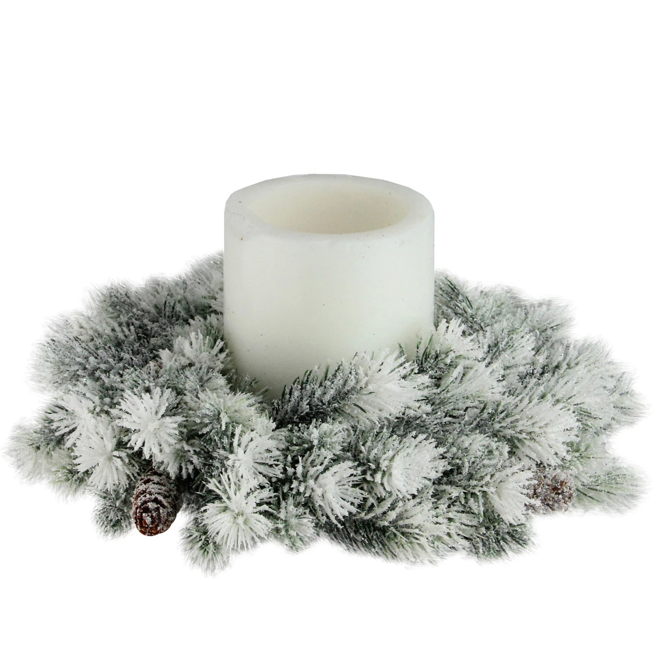 12” Flocked Green Pine Decorative Christmas Wreath With Pine Cones 4 12” Flocked Green Pine Decorative Christmas Wreath With Pine Cones - Image 2