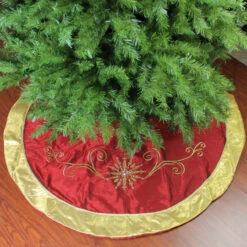 54" Gold And Burgundy Gem Embroidered Snowflake Swirls Silk Christmas Tree Skirt -Optimal Christmas Shop stnickschoice 2564590 1 2 17277.1667576094