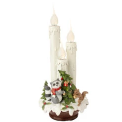 14" White And Green Wilderness Animals C7 Flame Tipped Christmas Candle Lamp