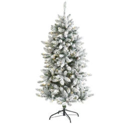 5’ Pre-Lit Flocked Livingston Fir Artificial Christmas Tree, Warm Clear LED Lights