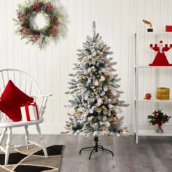 5’ Pre-Lit Flocked Livingston Fir Artificial Christmas Tree, Warm Clear LED Lights -Optimal Christmas Shop t1610 5 19135.1667528894