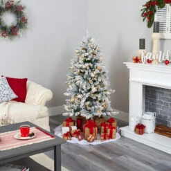 5’ Pre-Lit Flocked Livingston Fir Artificial Christmas Tree, Warm Clear LED Lights -Optimal Christmas Shop t1610 6 11237.1667528895