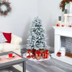 5’ Pre-Lit Flocked Livingston Fir Artificial Christmas Tree, Warm Clear LED Lights -Optimal Christmas Shop t1610 7 99073.1667528896