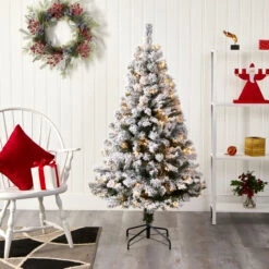 5' Pre-Lit Flocked Fir Artificial Christmas Tree, Warm Clear LED Lights -Optimal Christmas Shop t1739 5 51429.1667535126