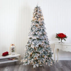 8' Pre-Lit Flocked Vermont Pine Artificial Christmas Tree, Warm Clear LED Lights -Optimal Christmas Shop t1773 7 50073.1681393459