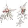 Pack Of 4 Clear Icy Crystal Decorative Christmas Bird On Branch Ornaments 6"