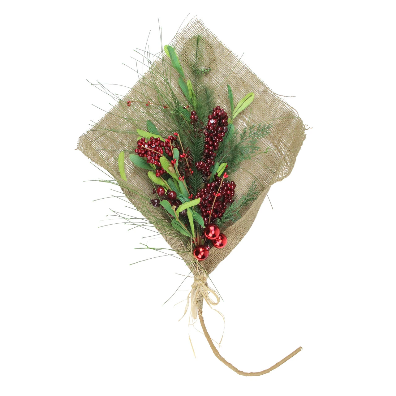 32" Red Berries With Green Accents Holiday Bouquet Wrapped In Burlap Christmas Decor 3 32" Red Berries With Green Accents Holiday Bouquet Wrapped In Burlap Christmas Decor