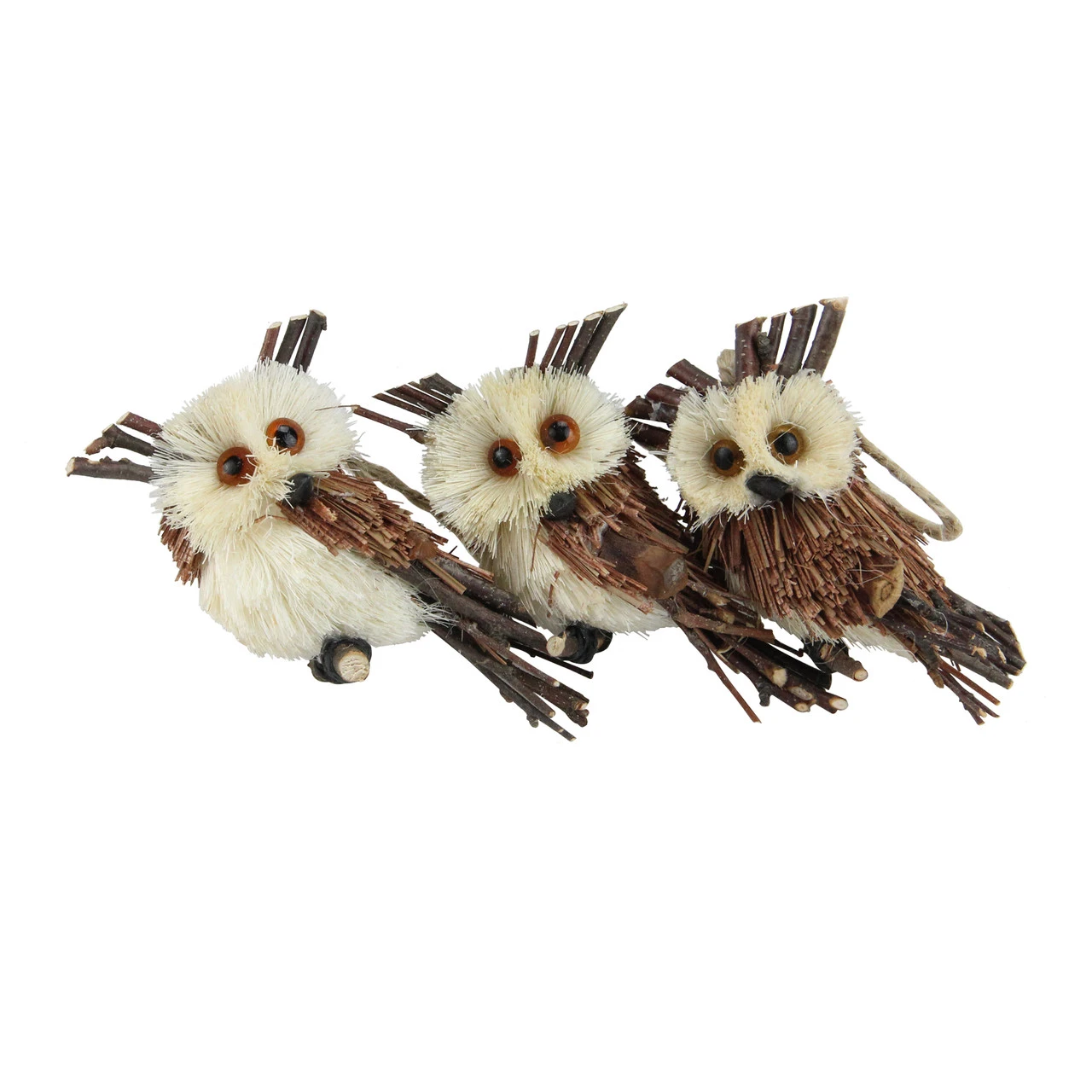 Set 3 Sisal And Twig Owl Christmas Ornaments, 3.5" 3 Set 3 Sisal And Twig Owl Christmas Ornaments, 3.5"