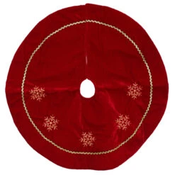 24" Crimson Red And White Snowflakes Christmas Tree Skirt