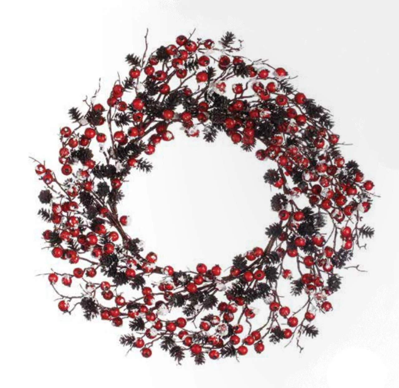 Red Berry And Pine Cone Snow Flocked Artificial Christmas Wreath - 24 Inches Unlit 3 Red Berry And Pine Cone Snow Flocked Artificial Christmas Wreath - 24 Inches Unlit