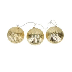 20-Count Gold Ribbed Ball Ornaments Christmas Light Set, 1.5ft White Wire