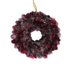 Burgundy Red Glittered Pine Cone Artificial Christmas Wreath, 9-Inch, Unlit
