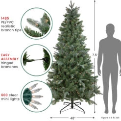 7.5' Pre-Lit Granville Fraser Fir Slim Artificial Christmas Tree, Clear Lights -Optimal Christmas Shop ww multi treestand 72443.1667487926