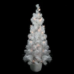 3.5' X 18'' Pre-Lit Potted Flocked White Tinsel Artificial Christmas Tree - Clear Lights