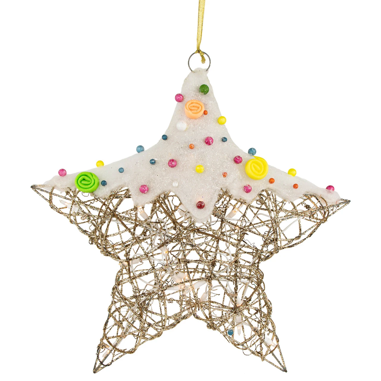 17" Lighted Champagne Gold Candy Covered Star Christmas Window Decoration 3 17" Lighted Champagne Gold Candy Covered Star Christmas Window Decoration