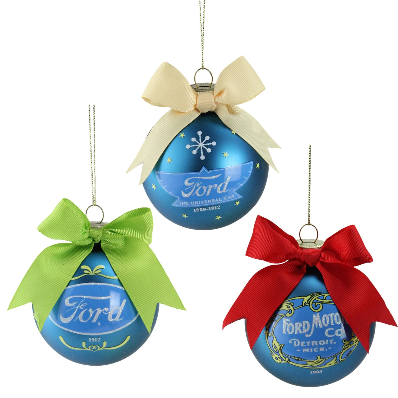 Set Of 3 Blue Ford Logo Collectible Glass Christmas Ball Ornaments 3" 3 Set Of 3 Blue Ford Logo Collectible Glass Christmas Ball Ornaments 3"