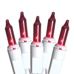 50-Count Red Everglow Steady Mini Christmas Light Set, 9 Ft White Wire