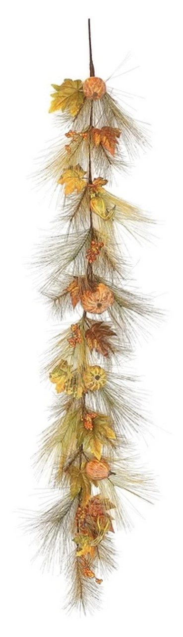 6' X 6" Pine And Fall Leaves With Pumpkins Artificial Thanksgiving Garland - Unlit 3 6' X 6" Pine And Fall Leaves With Pumpkins Artificial Thanksgiving Garland - Unlit