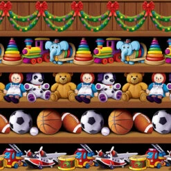 Pack Of 6 Printed Christmas Santa's Workshop Backdrop 4' X 30'