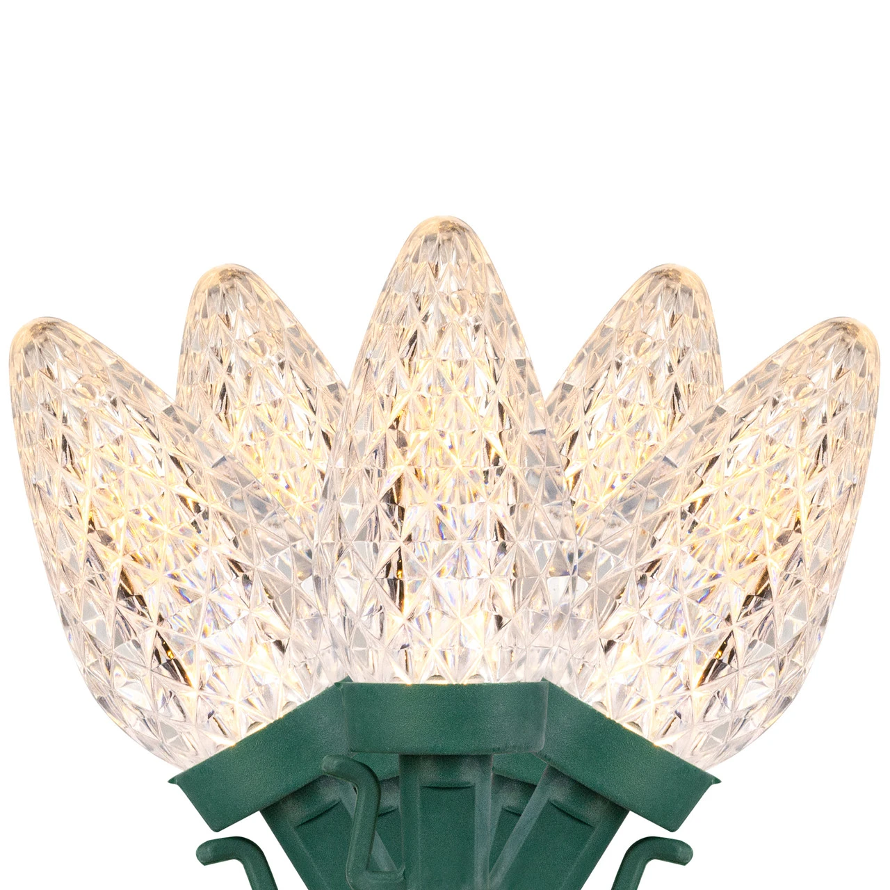 100ct Warm White LED Faceted C9 Christmas Lights, 66ft Green Wire 3 100ct Warm White LED Faceted C9 Christmas Lights, 66ft Green Wire