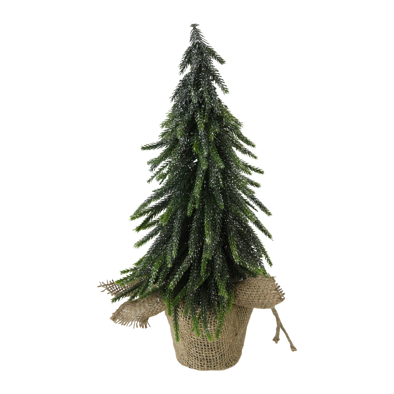14" Green Glitter Weeping Mini Pine Christmas Tree In Burlap Covered Vase - Unlit 3 14" Green Glitter Weeping Mini Pine Christmas Tree In Burlap Covered Vase - Unlit