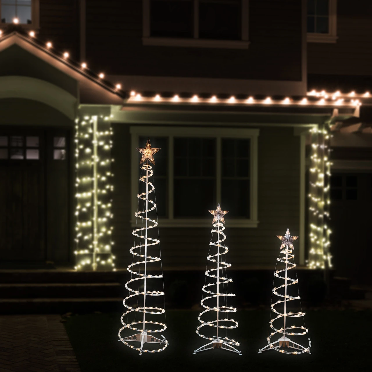 Set Of 3 Clear Lighted Spiral Christmas Trees - 3', 4', And 6' 5 Set Of 3 Clear Lighted Spiral Christmas Trees - 3', 4', And 6' - Image 3
