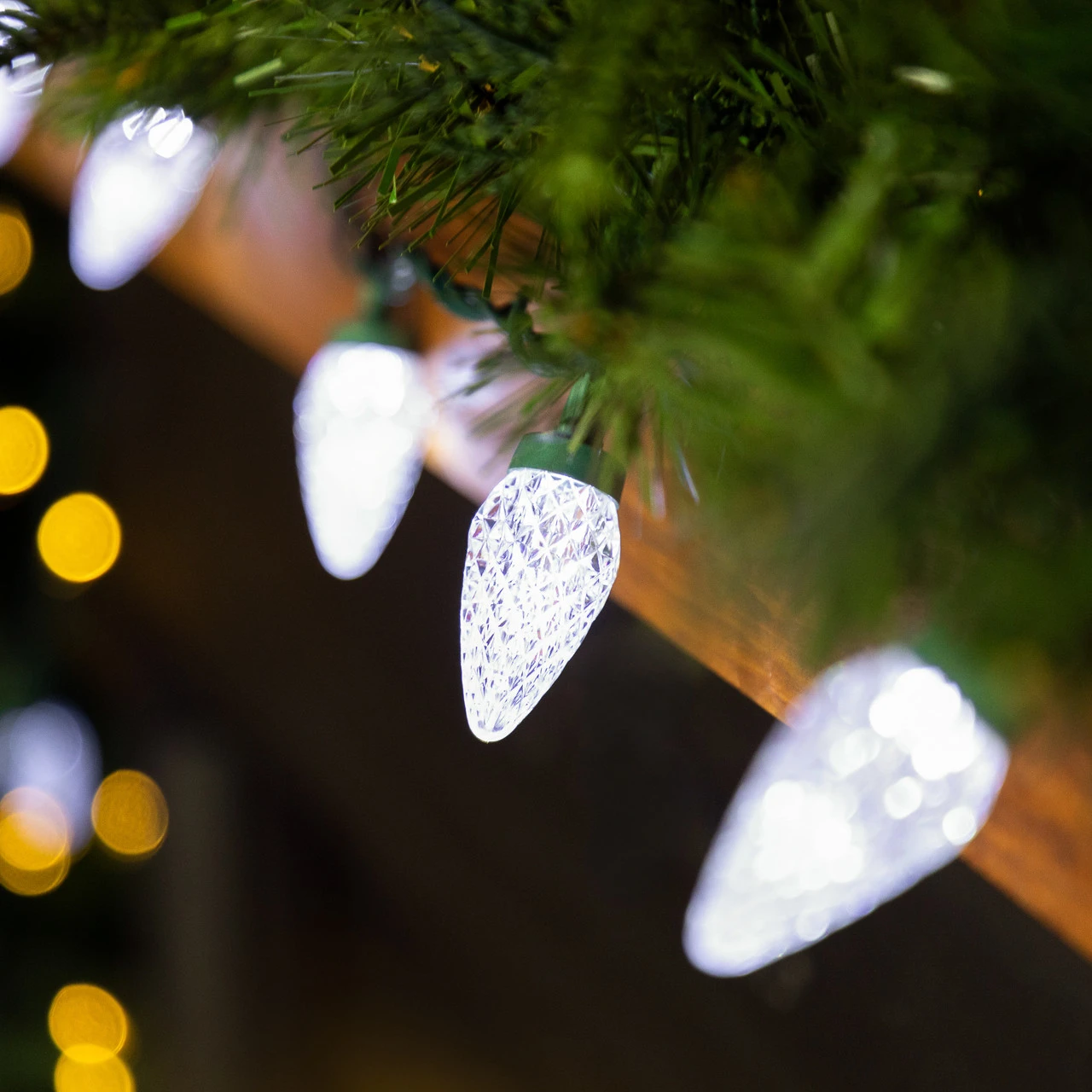 100ct Pure White Faceted LED C9 Christmas Lights - 67ft Green Wire 4 100ct Pure White Faceted LED C9 Christmas Lights - 67ft Green Wire - Image 2