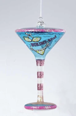 Happy Hour Mouth Blown Glass "Bikini-Tini" Martini Cocktail Christmas Ornament
